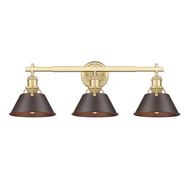 Golden Lighting Orwell 27.25 in. 3-Light Brushed Champagne Bronze and Rubbed Bronze Vanity Light