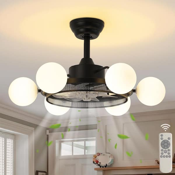 11.8 in. Industrial Black Ceiling Fan with Globe Light Indoor Fandelier Ceiling Fan with Remote Reversible Fan Blades