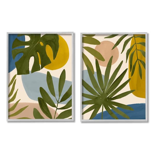 Tropical Bohemian Plant Leaves by Victoria Barnes 2 Piece Gray Framed Giclee Art Print Nature 30 in. x 24 in.
