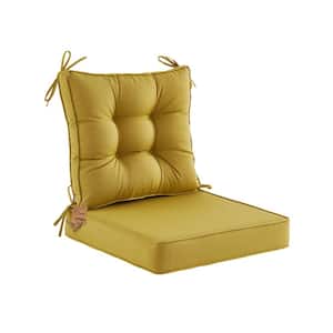 Outdoor Deep Seat Cushions Set With Tie, Extra Thick Seat:24"Lx24"Wx4"H, Tufted Low Back 22"Lx24"Wx6"H, Grass Yellow