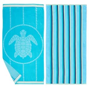 Blue Printed 100% Premium Cotton 2 Pack Beach Towel