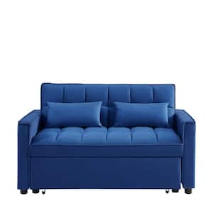 35 in. W Flared Arm Sofa Velvet Upholstery Convertible Loveseat Modern Style Straight Sofa 2-Seat Sofa Classic in Blue