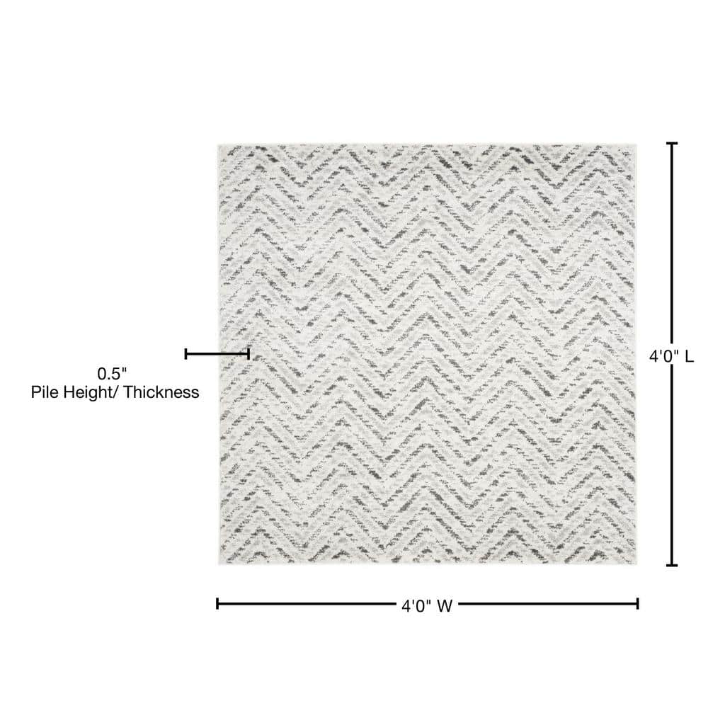 Ivory and Charcoal Chevron 4' Square Synthetic Rug