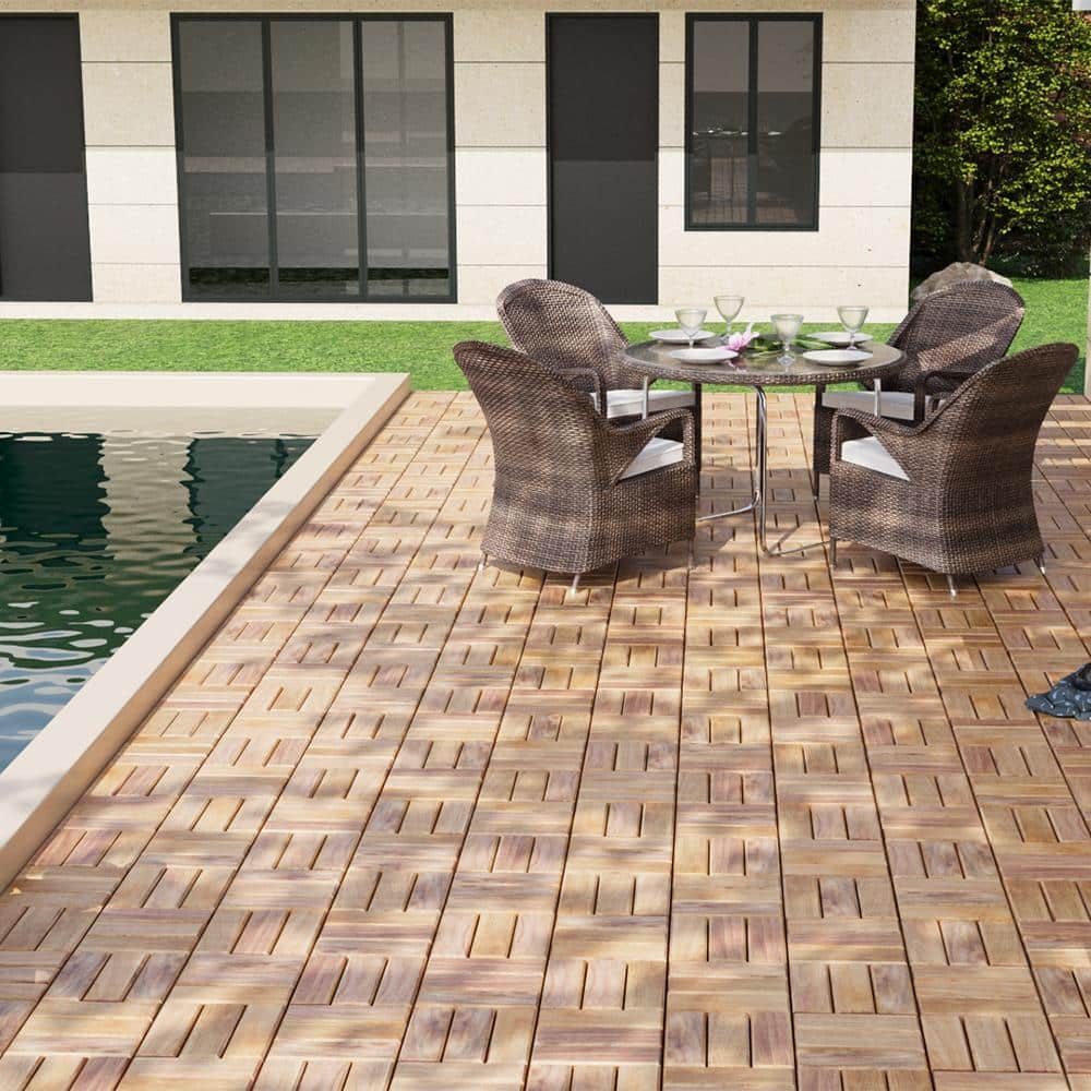 1 ft. x 1 ft. Acacia Wood Interlocking Deck Tiles Outdoor Patio Flooring Ti