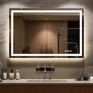 48 in W x 32 in H Rectangular Frameless Wall Mount 3 Colors Dimmable Anti-fog LED Bathroom Vanity Mirror with Memory