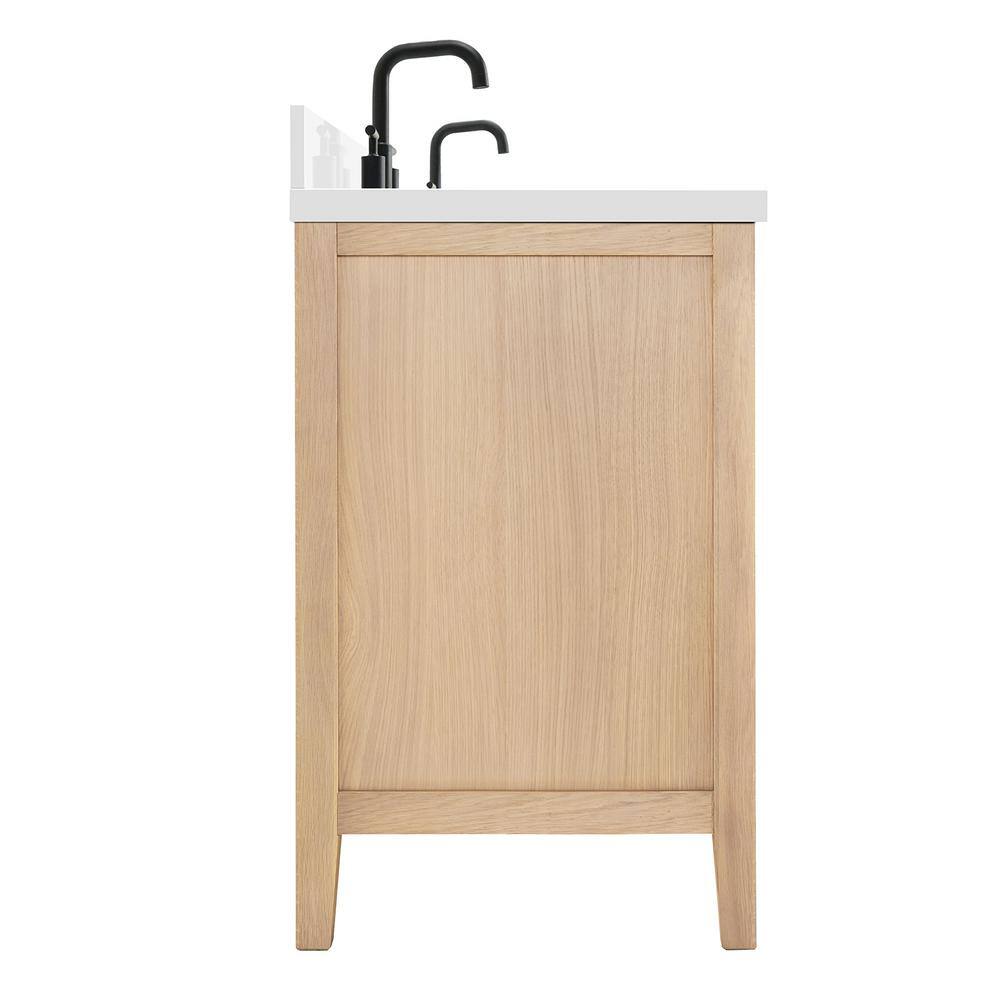 Camila 73'' Light Brown Double Sink Freestanding Vanity with White Quartz Top
