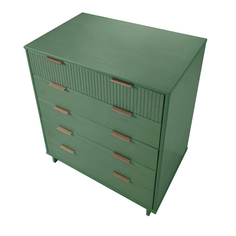 Granville Sage Green Modern 5-Drawer Chest with Metal Handles