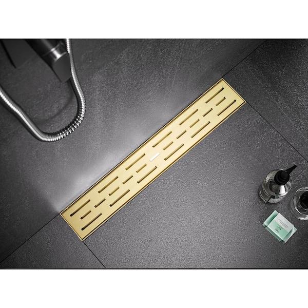 48 in. Linear Stainless Steel Shower Drain with Slot Pattern, Zirconium Gold Plating