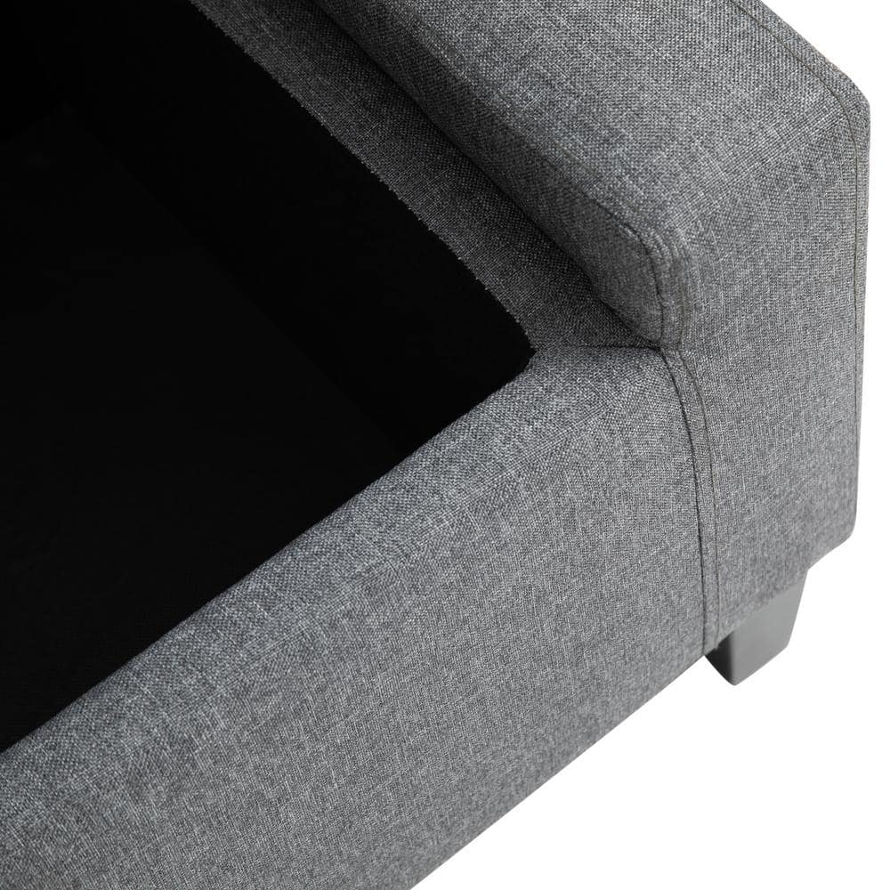 Gray Linen Upholstered Storage Bench with Lift Top
