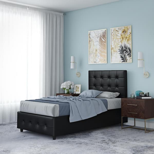 DHP Sherry Black Upholstered Faux Leather Twin Size Bed