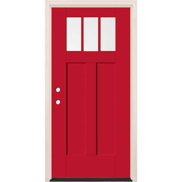 Builders Choice 36 in. x 80 in. Right-Hand 3-Lite Clear Glass Ruby Red Painted Fiberglass Prehung Front Door with 4-9/16 in. Frame
