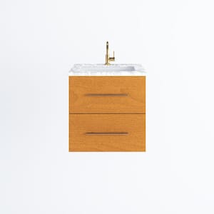 Napa 24 W x 22 D x 21.75 H Single Sink Bathroom Vanity Wall Mounted in Pacific Maple with Carrera Marble Countertop