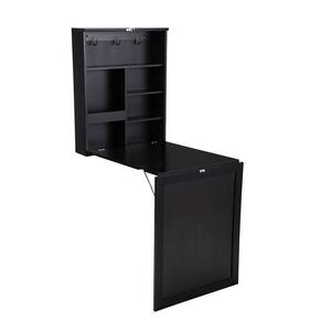 23.8 in. Rectangular Black Wall-mounted Floating Desk with Built-In Storage