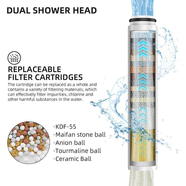 9-Spray Wall Mount Dual Shower Head and Handheld Shower Head w/ filter 2.5GPM 10 in. Fixed Shower Head in Brushed Nickel