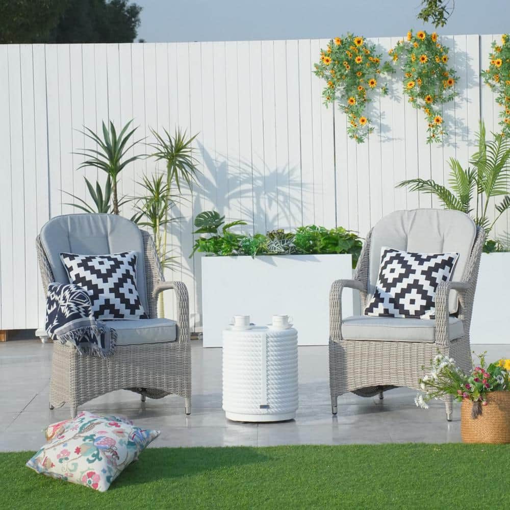 Sugar Grey Semicircle Wicker Outdoor Dining Chair with White Concrete Round Side Table (3-Pack) price history on PriceWatchPro