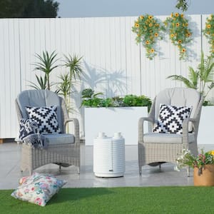 Sugar Grey Semicircle Wicker Outdoor Dining Chair with White Concrete Round Side Table (3-Pack)