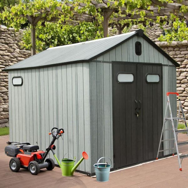Gray 8 ft. W x 10 ft. D Resin Shed with with Lockable Door, Windows and Vents (80 sq. ft. )