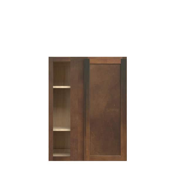 Kunal Kitchens Amherst Shaker 27 in. W x 36 in. H x 12 in. D in Walnut Plywood Assembled Corner Blind Wall Cabinet