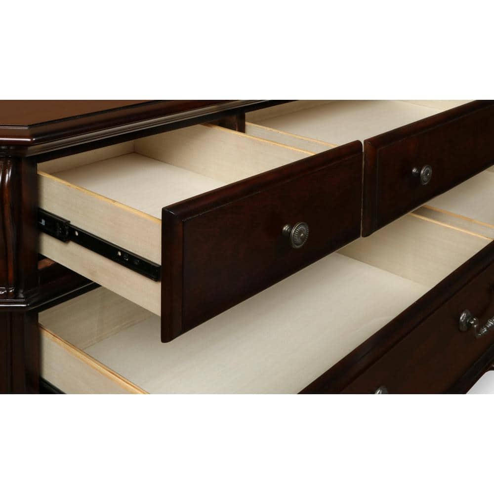 Tudor Brown Wood 66" 9-Drawer Dresser with Mirror