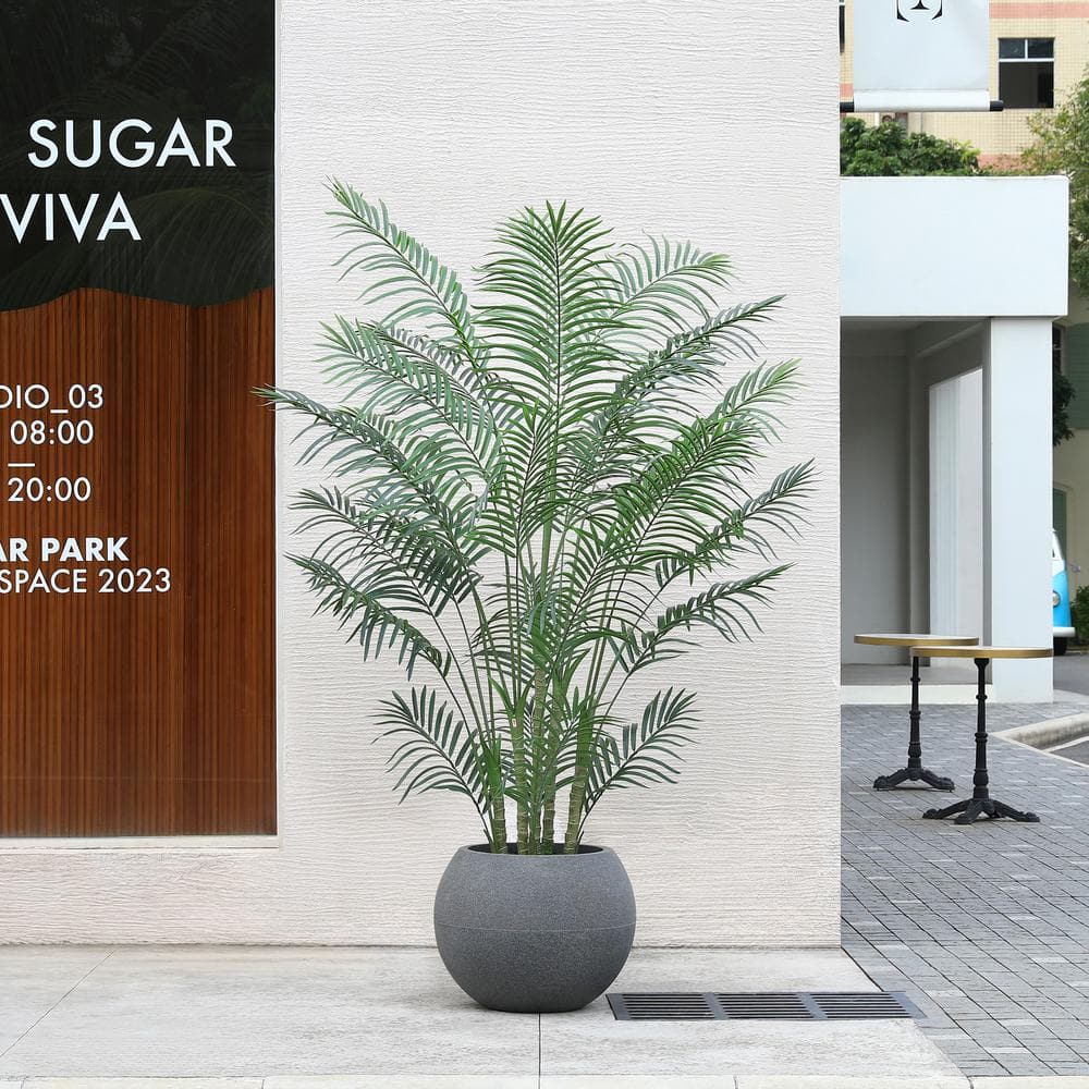7 ft Green Artificial Palm Tree with Gray Round Planter