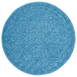 Textural Dark Blue 6 ft. x 6 ft. Solid Color Geometric Round Area Rug