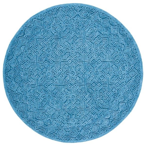 Textural Dark Blue 6 ft. x 6 ft. Solid Color Geometric Round Area Rug