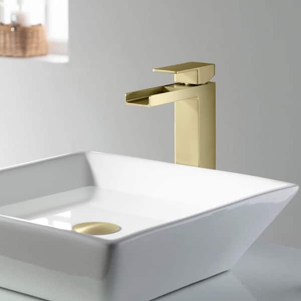 Single Handle Lever Handle Single Hole Bathroom Sink Faucet with Supply Lines and Adjustable Flow Rate in Brushed Gold