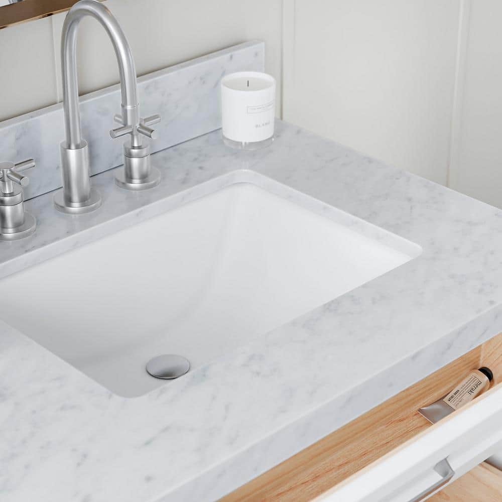 Monroe 73" White Double Sink Bathroom Vanity with Italian Carrara Marble Top