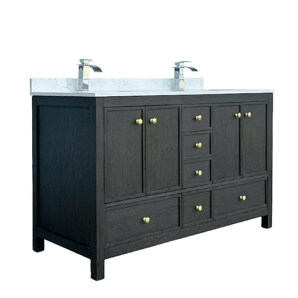 60 in. W x 22 in. D x 35 in. H Double Sink Bath Vanity Cabinet in Black Oak with Calacatta Cultured Marble Top