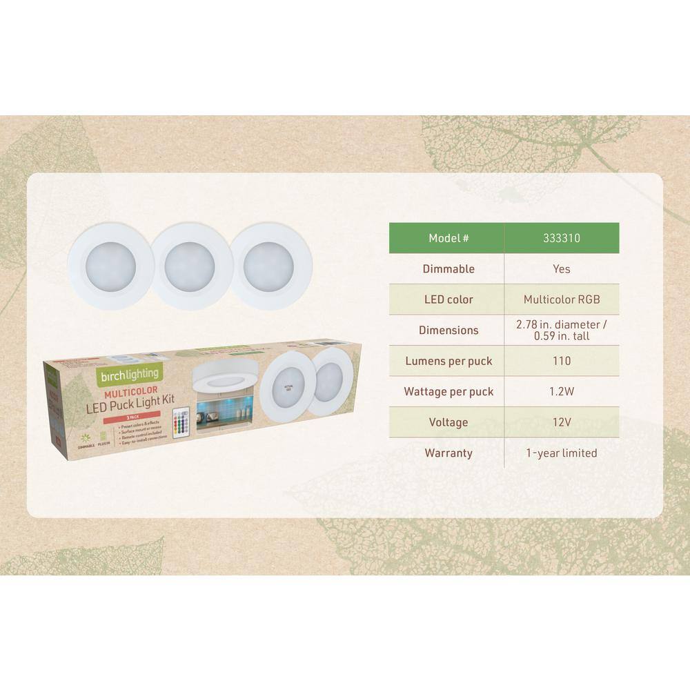White Multicolor LED Puck Light Kit with Remote, 3-Pack