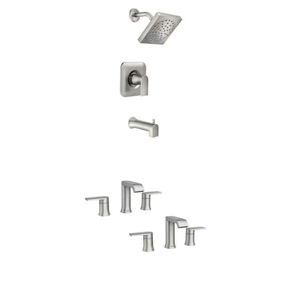 Genta Brushed Nickel Bathroom Faucet 2-Pack and Single-Handle Tub and Shower Faucet Combo (Valve Included)