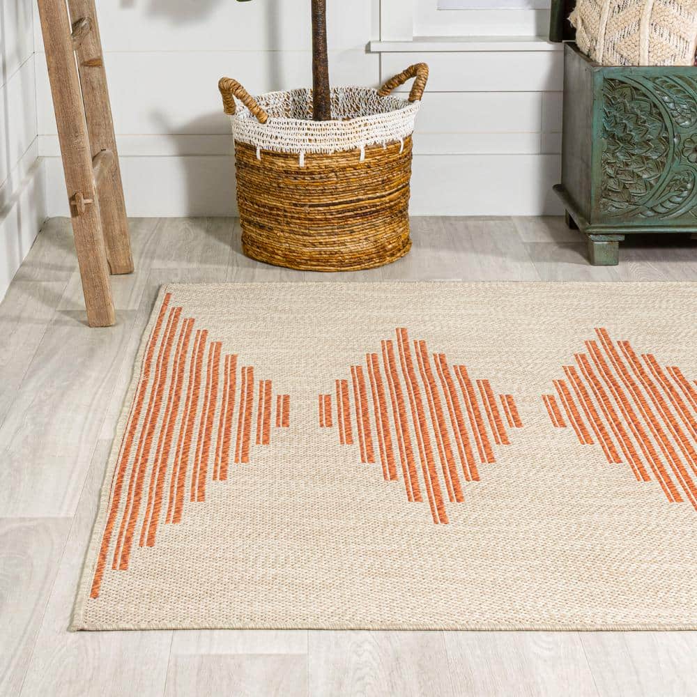 Moroccan Diamond Stripe 5' x 8' Beige/Orange Synthetic Area Rug