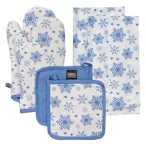 Snowflake 100% Cotton 6pc Kitchen Towel, Pot Holder, Oven mitt Set