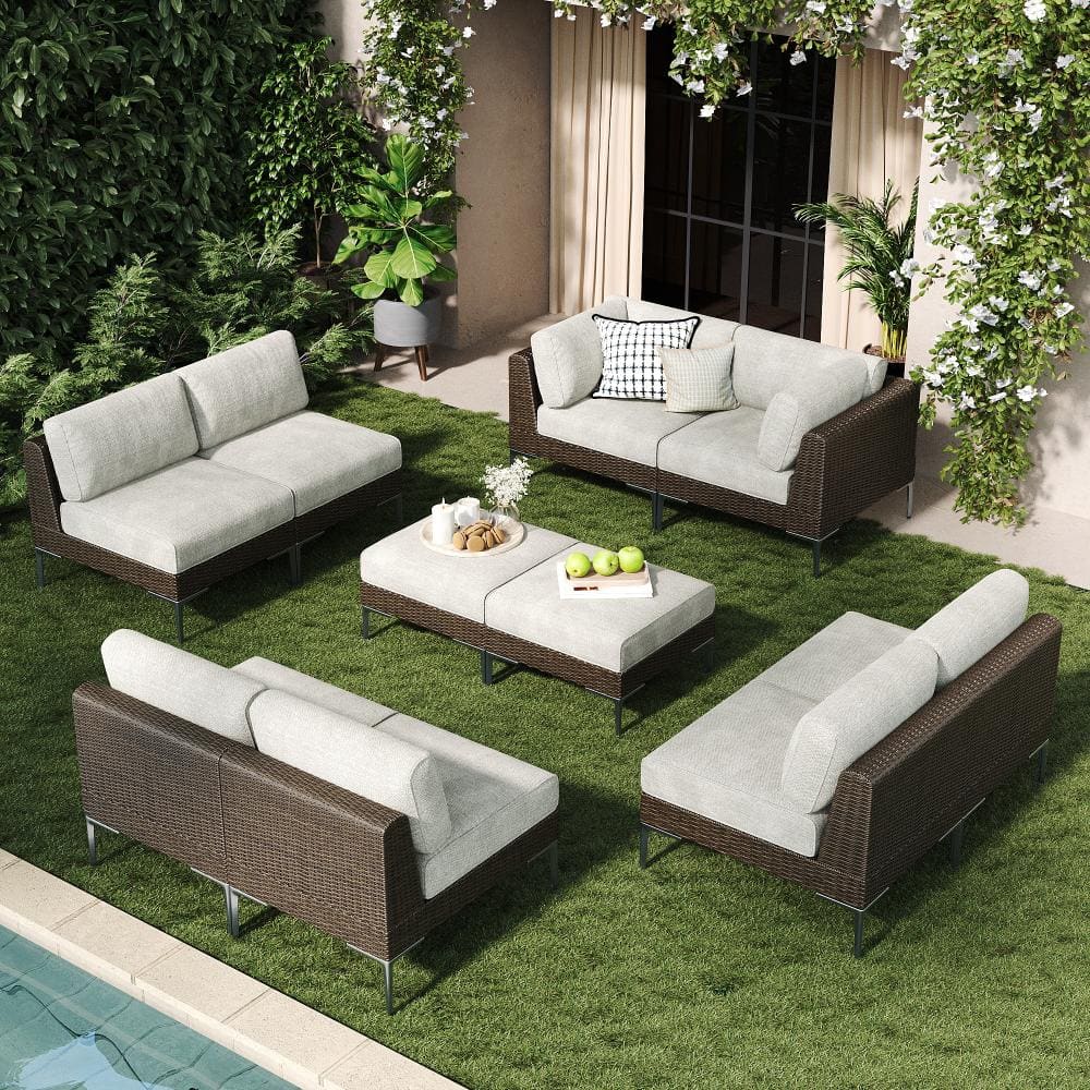 10-Piece Wicker Rattan Patio Sofa Sectional Conversation Set with Beige 6-inch Cushions price history on PriceWatchPro