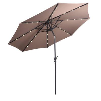 10 ft. Steel Market Solar Tilt Patio Umbrella with Crank and LED Lights in Tan