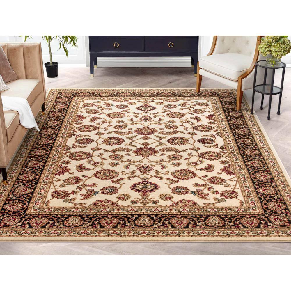 Ivory and Brown Tufted Oriental Floral 8' x 10' Area Rug
