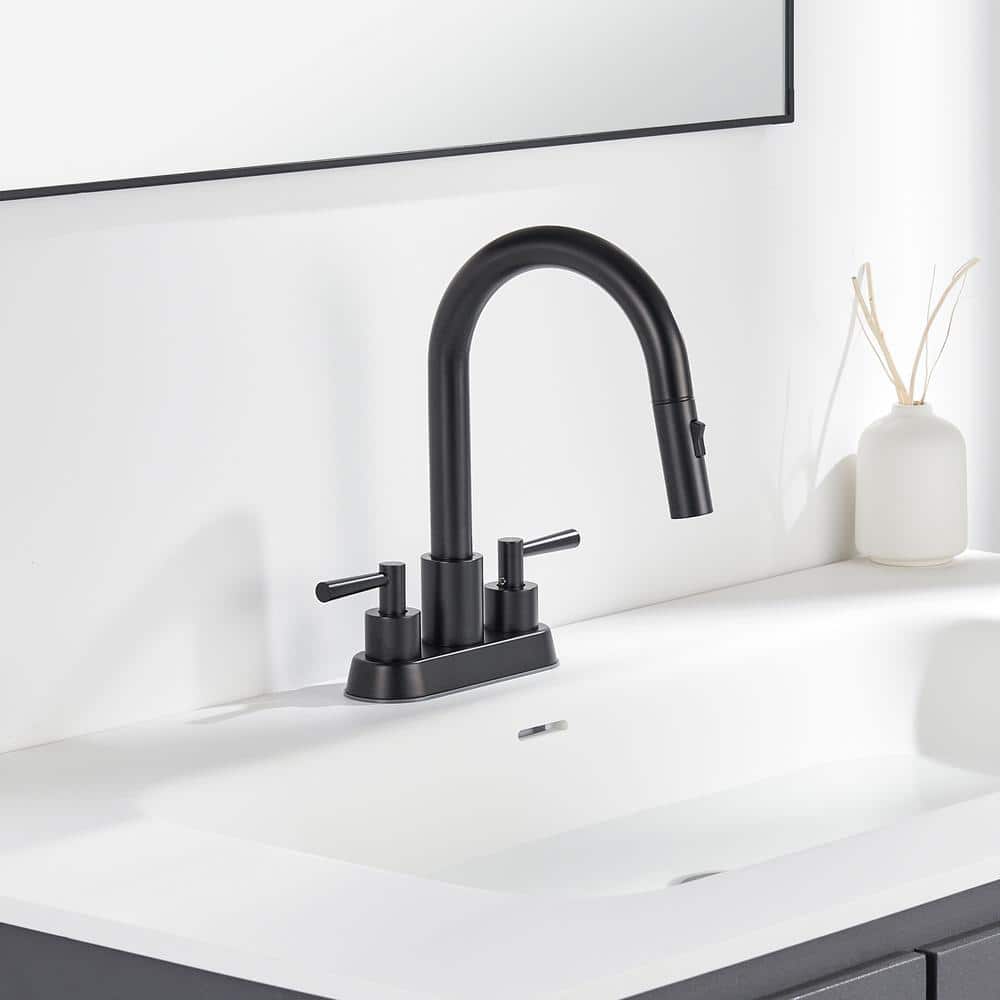 Matte Black Stainless Steel Double Handle Bathroom Faucet
