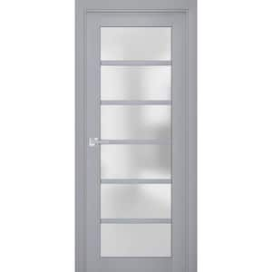 7602 32 in. x 84 in. Right-Hand/Inswing Solid Frosted Glass Matte Grey Single Prehung Interior Door with Hardware