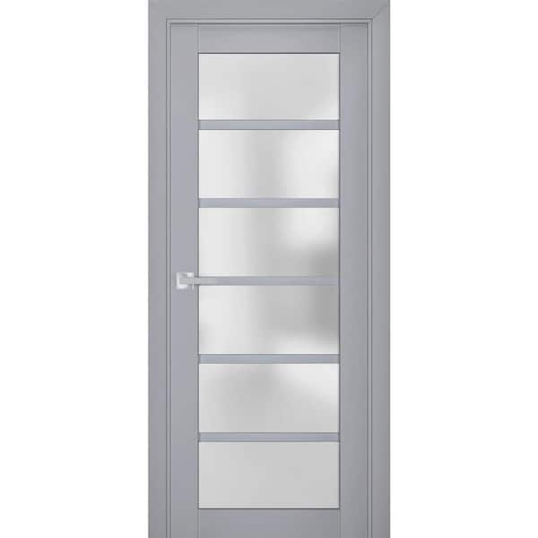 7602 42 in. x 96 in. Right-Hand/Inswing Solid Frosted Glass Matte Grey Single Prehung Interior Door with Hardware