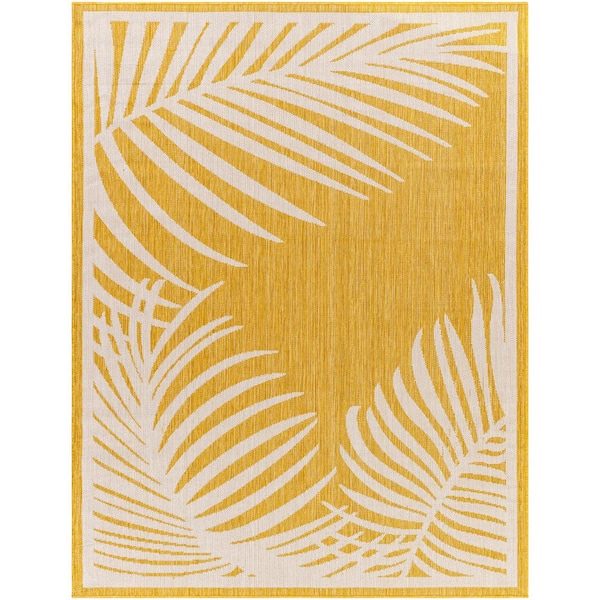 Livabliss Long Beach Yellow/Gray Botanical 8 ft. x 10 ft. Indoor/Outdoor Area Rug