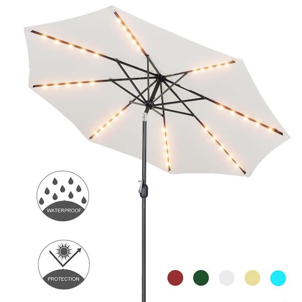 UPHA 9 ft.Steel Metal Market Crank and Tilt Patio Umbrella in White