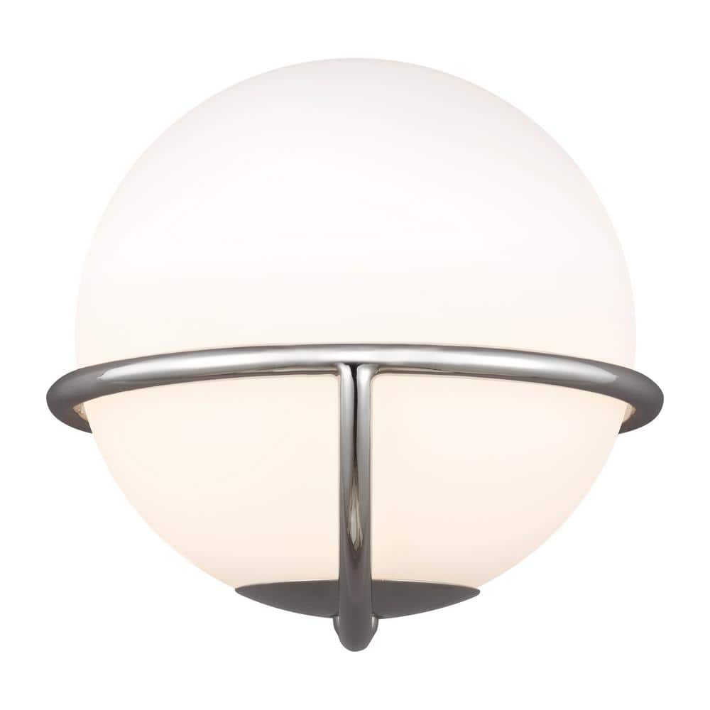 Ellen Crafted Polished Nickel 1-Light Wall Sconce with White Opal Glass
