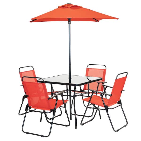 Patio Premier 6 Piece Metal Square, Patio Table With 6 Chairs And Umbrella