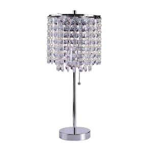 20.25 in. Silver Standard Light Bulb Bedside Table Lamp with Clear Crystal Shade