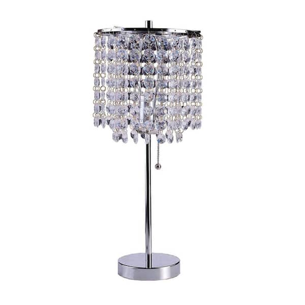 HomeRoots 20.25 in. Silver Standard Light Bulb Bedside Table Lamp with Clear Crystal Shade