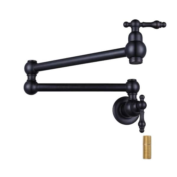 VEVETTA Wall Mount Pot Filler with Double Handle in Oil Rubbed Bronze