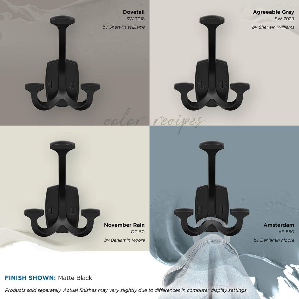Matte Black Triple Prong Wall Hook for Coats and Bags
