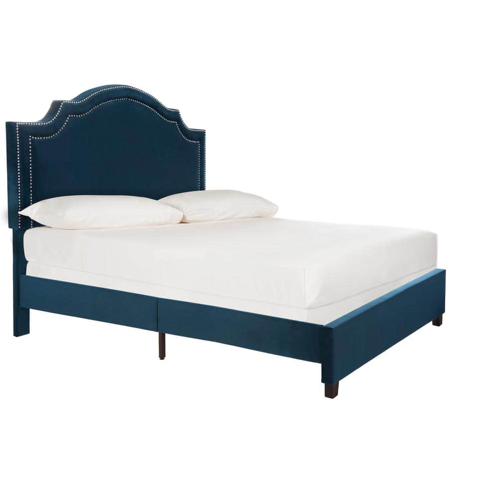 Navy Velvet Full Bed Frame with Nailhead Trim