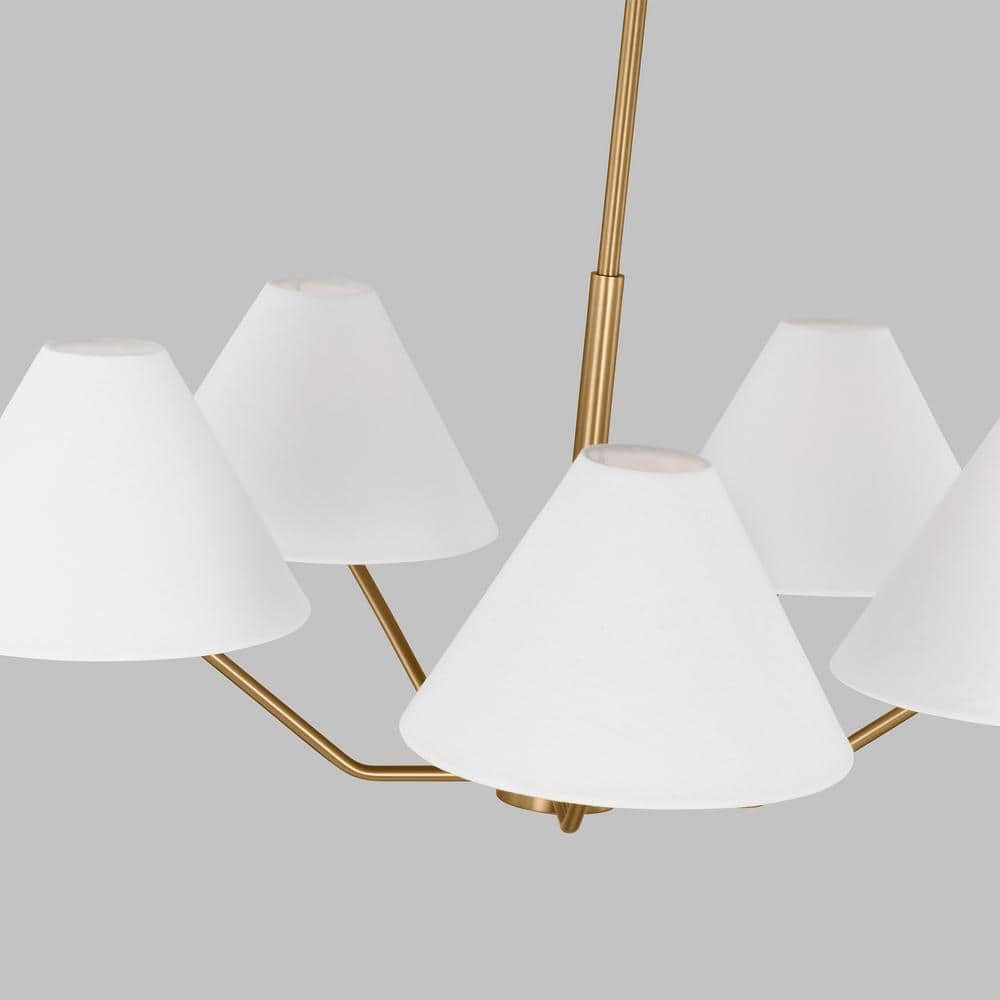 Burke Satin Brass 5-Light Chandelier with White Linen Shade