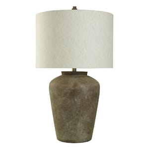 31 in. Aged Brown, Heathered Oatmeal Urn Task and Reading Table Lamp for Living Room with Beige Linen Shade